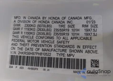 2023 Honda Cr-V Hybrid Sport Touring из США, поврежденный, VIN 2HKRS6H97PH810522